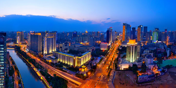 Vista della città di Chengdu